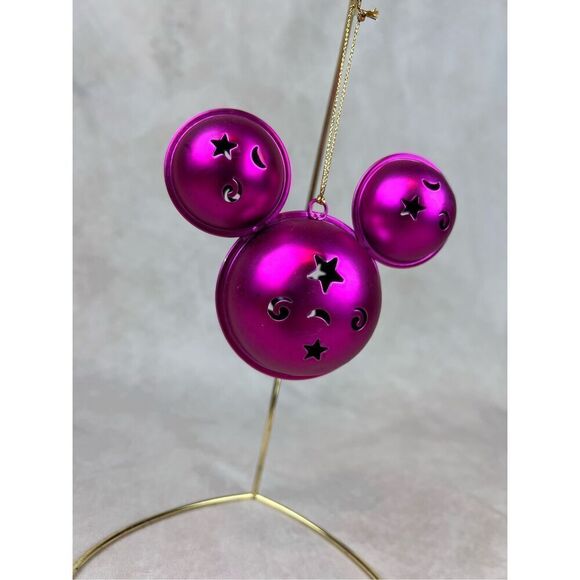 2010 Disney Park Mickey Mouse Ears Jingle Bell Pink Metal Christmas Ornament - Picture 3 of 6